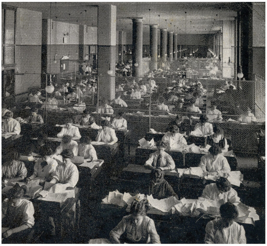 Stereographic view of the Sears, Roebuck & Co. mail room.