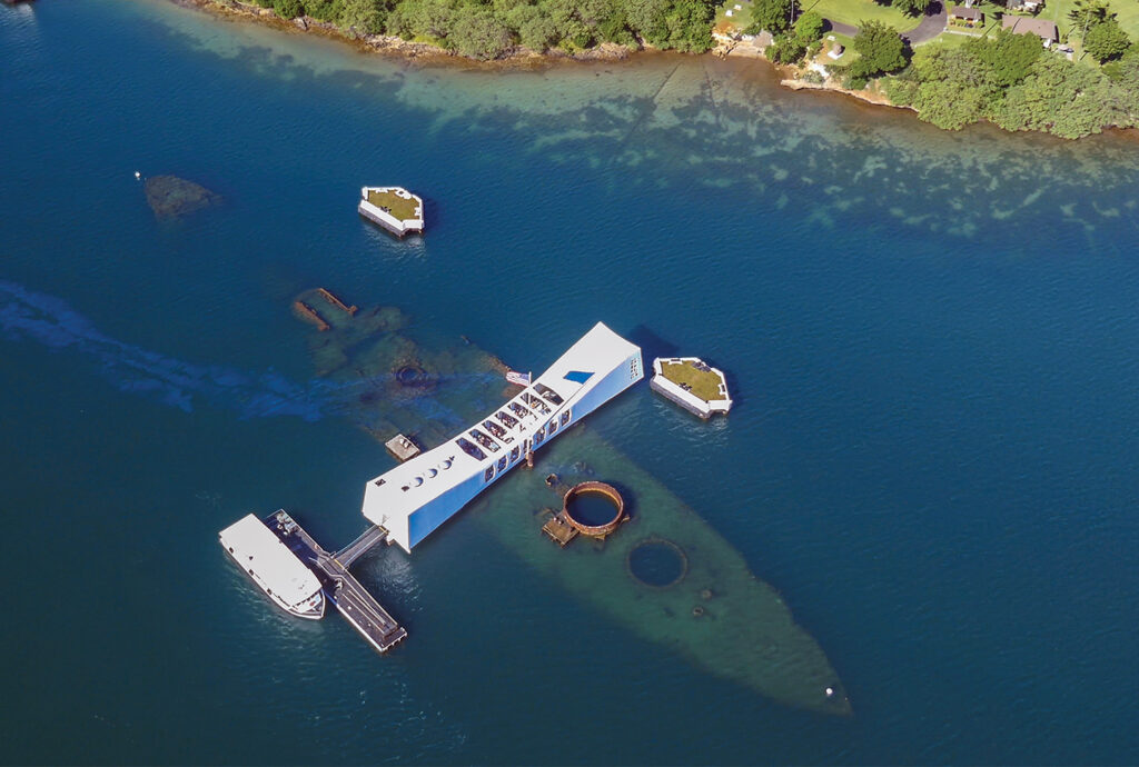 Photo of the USS Missouri and USS Arizona, Pearl Harbor, Oahu, Hawaii
