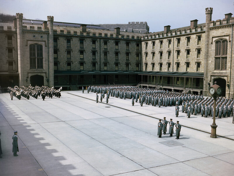 Photo depicts West Point Military Academy in New York. Cadets Standing in Formation at West Point Academy