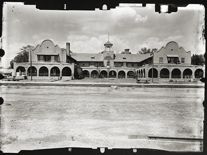 Photo of SOUTH FACADE FROM SANTA FE RAILROAD TRACKS, Castaneda Hotel, Railroad Avenue, Las Vegas, San Miguel County, NM.