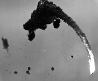 A kamikaze goes down in flames. National Archives.