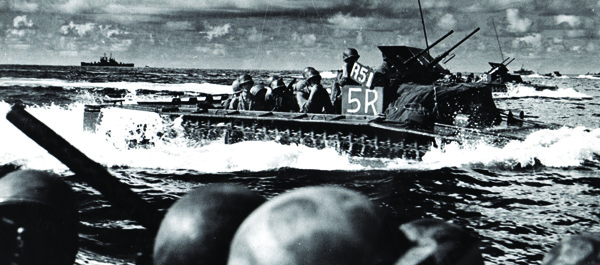 "My stomach was tied in knots," wrote Sledge about his amtrac's approach to Peleliu. "I had a lump in my throat and swallowed only with great difficulty."