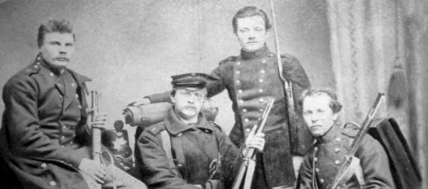 Soldiers of the 1st Infantry Regiment pose with their muzzleloaders sometime before the July 1864 Battle of Lundby. Only two of these men survived the ill-conceived bayonet attack. (Courtesy Lundby Museum)